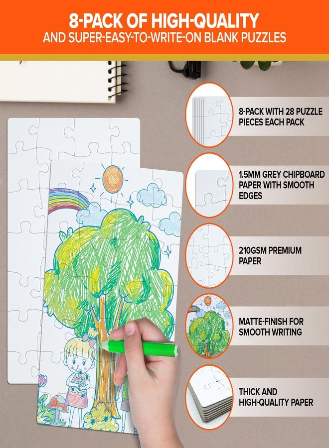 Decorably 8 Pack Blank Puzzles for Kids Set with Matte Finish, 28pcs Each 5.5x8in to Draw On for Boys & Girls Activities, Arts & Crafts, DIY Projects or Party Favors - Image 2